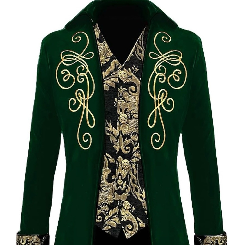 Men's Green Velvet Tailcoat costume  with Gold Detailing